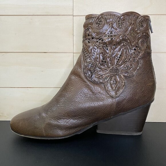 Sesto Meucci Tacca Booties Women's Size 8 Shoes M Brown Leather Zip Boots Floral - Picture 2 of 12